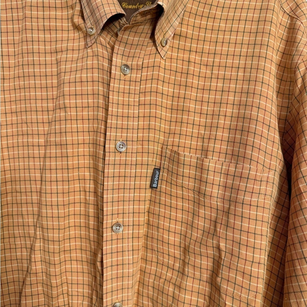 Barbour The Country Shirt Orange Brown Plaid Button Down XL - Picture 3 of 4